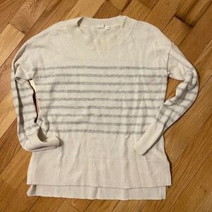 Cream and grey striped crew neck sweater